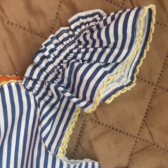 NWT PENELOPE MACK Girls Size 6 Blue & White Striped Dress With Yellow Trim - Picture 7 of 11